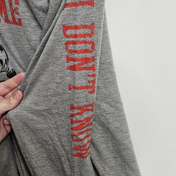 Disney Mickey Mouse Gray Long Sleeve Hoodie With Printed Sleeve - Picture 4 of 5